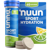 Nuun front packaging showing Lemon Lime tubes and brand, convenient portability