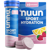 Nuun front packaging showing Strawberry Lemonade tubes and clear benefit