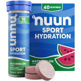 Nuun tube front view showing watermelon flavor and portable hydration benefit