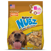 Nylabone front packaging showing 18-count peanut butter chews and benefits