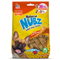 Nylabone front packaging showing Nubz 36 count and small-dog size benefits