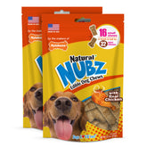 Nylabone front packaging showing 32-count chicken chews for small dogs and clear benefits
