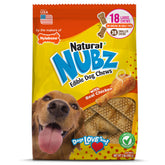 Nylabone front packaging showing 18-count chicken chews for large dogs, promotes dental health