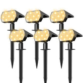 NYMPHY front view of six warm white solar lights showing coverage and benefit