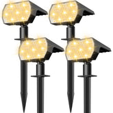 NYMPHY front view of four warm-white solar lights showing compact pack benefit