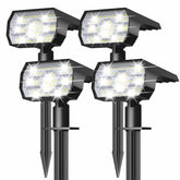 NYMPHY front view of 4-pack cool white floodlights showing bright coverage and curb appeal