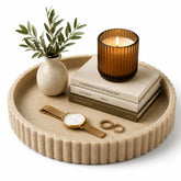 OAKOA round tray front view showing clean fluted rim and neutral finish for styling