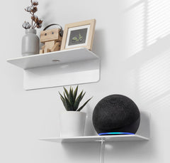 OAPRIRE front view white acrylic shelf showing clean floating look benefit