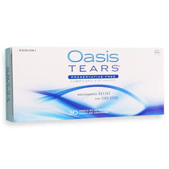 Oasis TEARS drop dispensing from vial illustrating precise delivery and comfort
