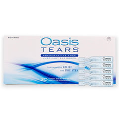 Oasis TEARS front packaging showing 30 vials and product benefit portable hydration