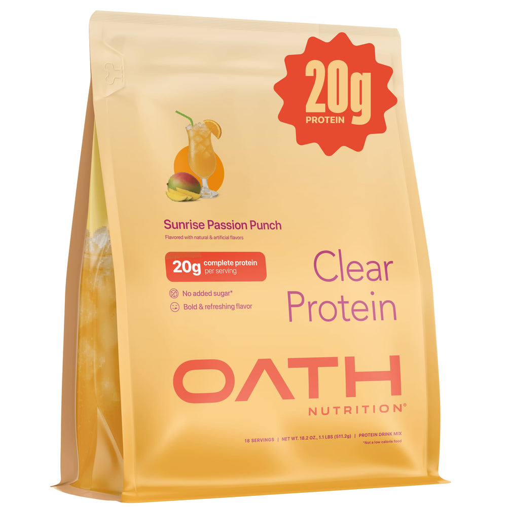 Oath Nutrition front packaging showing Sunrise Passion Punch flavor and benefits
