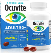 Ocuvite front packaging showing Bausch + Lomb branding and 90 softgels benefit eye nutrition