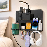 ODCPN front view of floating bedside shelf showing organized items and space saving