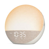 Odokee front view showing sunrise light and clean bedside design benefits calm wakeups