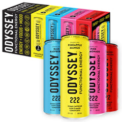 ODYSSEY ELIXIR front packshot showing variety pack and clear branding, highlights clean ingredients