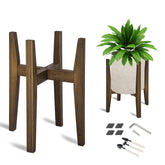 OERGKE front view of walnut bamboo plant stand showcasing mid-century style and tidy display