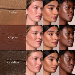Ogee bronzer application on cheek demonstrating quick sculpting and natural warmth