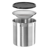 Oggi front view of stainless steel grease container showing capacity and design benefits