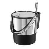Oggi front view of insulated ice bucket showing black stainless exterior and lid, stylish serving