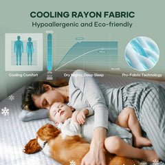 OhGeni side view demonstrating stretch for 6 to 20 inch mattress depths