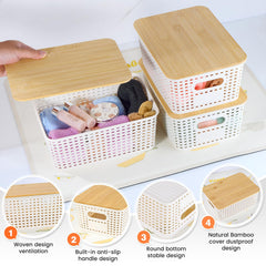 Ohmlove woven plastic texture detail highlighting sturdy construction and decorative look