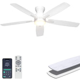 Ohniyou front view of white ceiling fan showing sleek low-profile design and clean lines