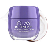Olay front jar night cream showing packaging and hydration benefit