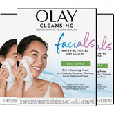 Olay front packaging 3 x 33 ct shows travel-ready cleansing convenience