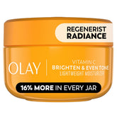 Olay jar front packaging showing product and brightening benefit