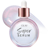 Olay Super Serum front packaging showing sleek bottle and brand for trusted daily glow
