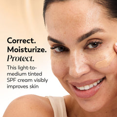 Olay swatch blended on forearm showing even coverage and tone correction benefit