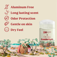 Old Spice GentleMan's close-up label and cap highlighting gentle formula and skin-friendly benefit
