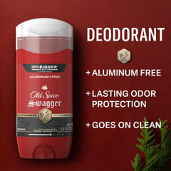 Old Spice Swagger stick open revealing solid deodorant top, easy application for reliable odor control