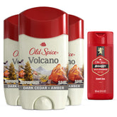 Old Spice Volcano front packaging showing three sticks and travel wash for value