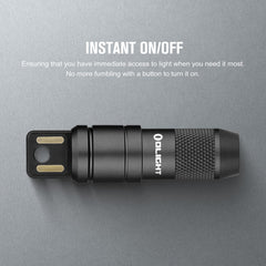 OLIGHT IMINI 2 held in hand to show size and lightweight everyday-carry benefit