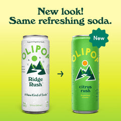 OLIPOP can held in hand to show Citrus Rush slim-can size and portability