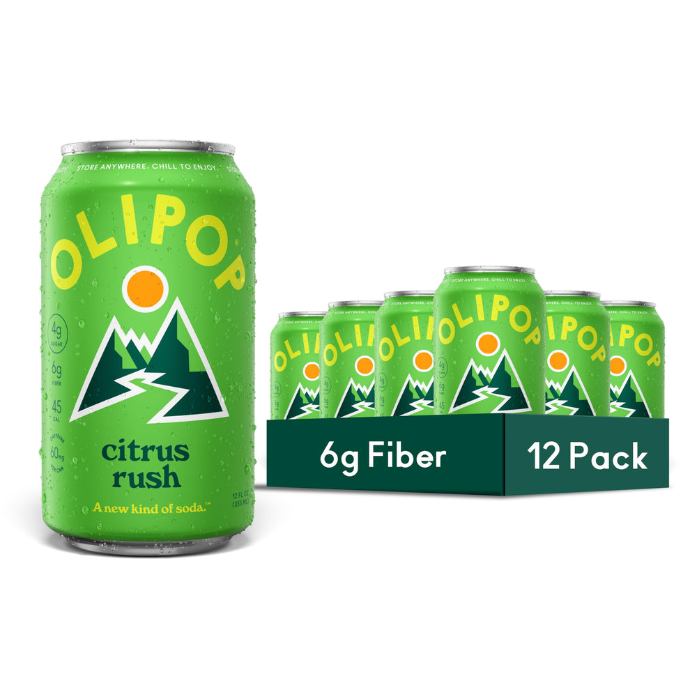 OLIPOP front can view showing Citrus Rush label and refreshing appeal