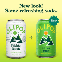 OLIPOP side label close-up highlighting ingredients and low sugar benefit