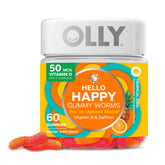 OLLY front pouch showing Hello Happy 60-count for easy storage and cheerful branding