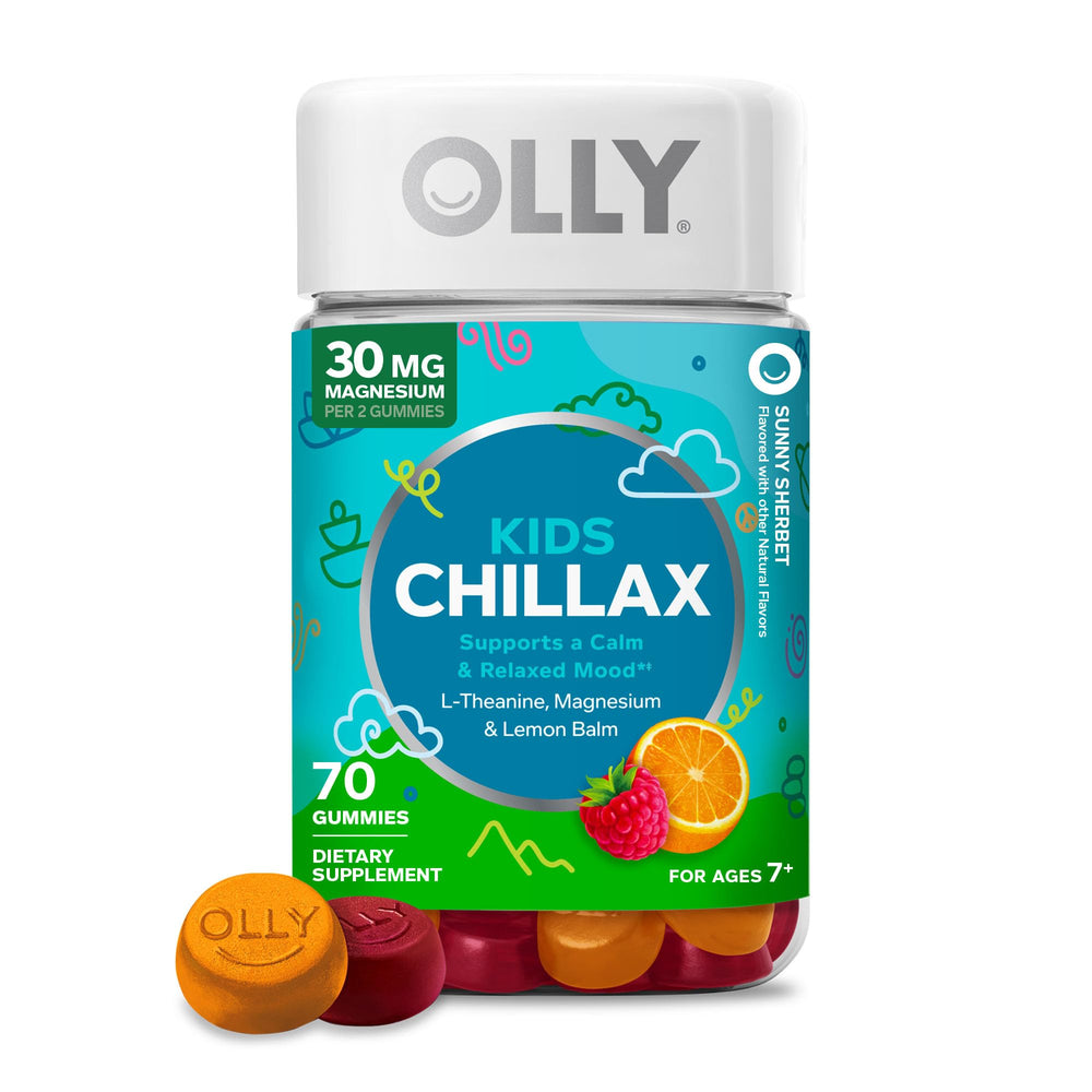 OLLY front bottle showing Chillax gummies and clear product identity benefit: easy recognition
