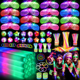 OLUPP front packaging showing full 150-piece glow kit and contents for parties
