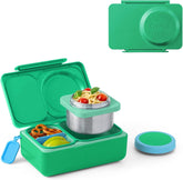 Omie OmieBox UP front view showing jade green exterior and secure lid for safe transport