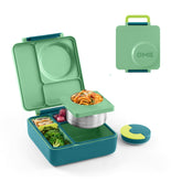 Omie meadow front view showing compact, leakproof lunchbox and organized compartments benefit convenience