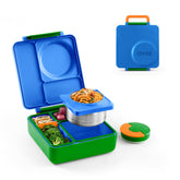 Omie OmieBox front view showing monster blue design and durable latch benefit