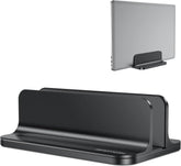 OMOTON front view of vertical laptop stand showing compact storage benefit