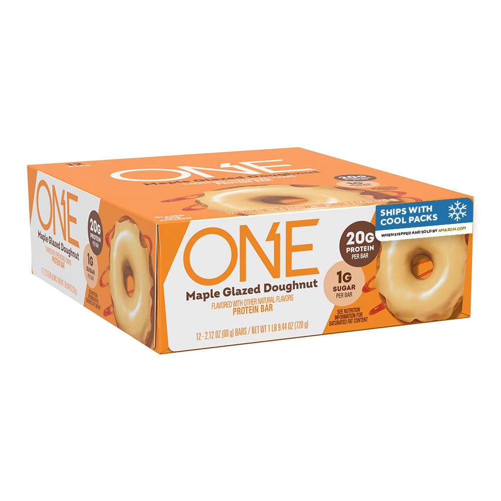 ONE front packaging showing maple glazed doughnut flavor and benefits