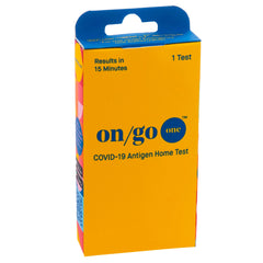 ON/GO front packaging showing case of tests and clear count for fast procurement benefit
