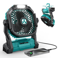 ONLYNEW front view of fan showing compact design and lantern for portable cooling