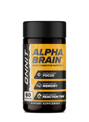 ONNIT Alpha Brain front packaging showing brand and 60-count bottle benefit clarity
