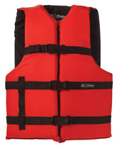 Onyx red life jacket front view showing fit and visibility benefit